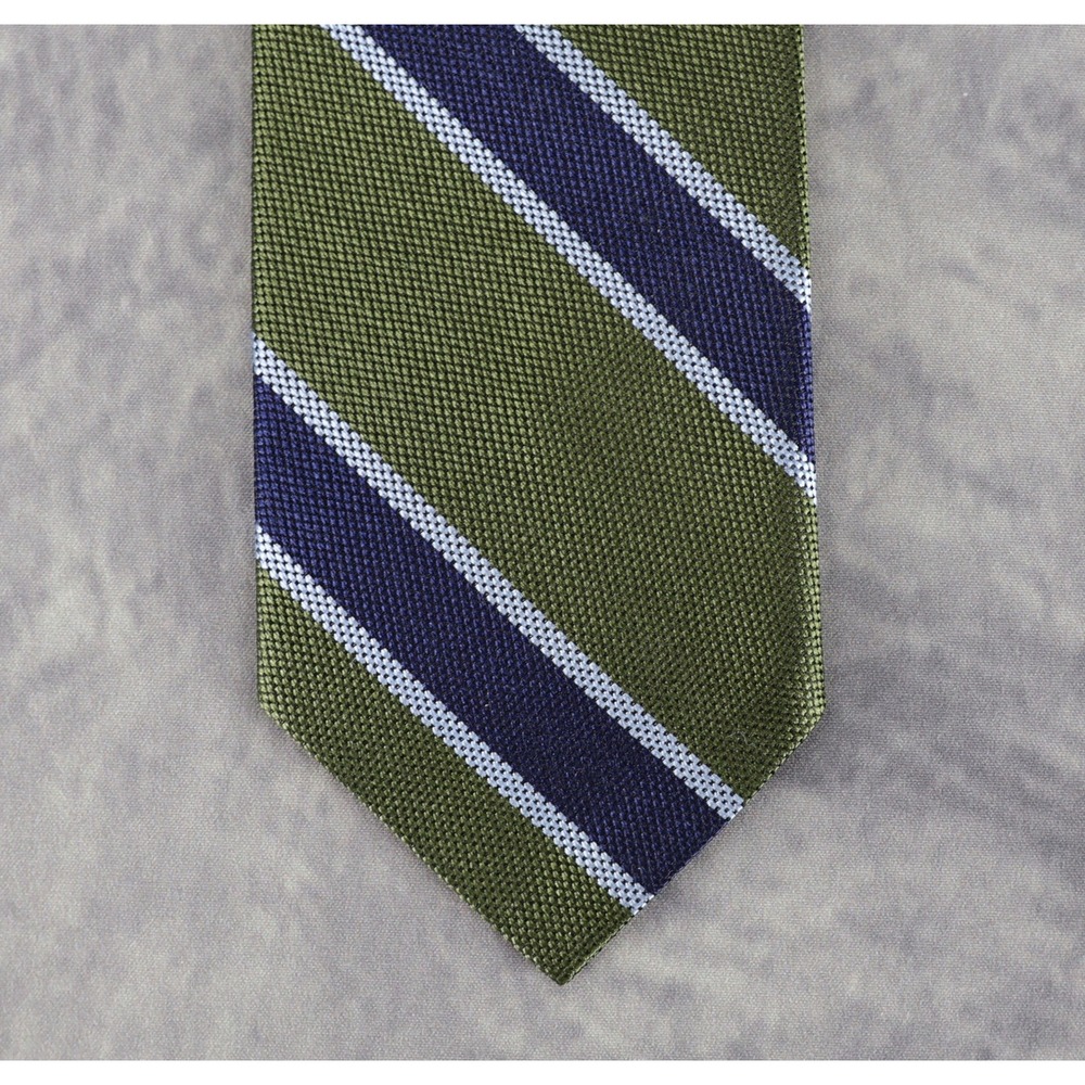 Brooks Brothers Red Fleece Tie Green Navy Blue Repp Weave Stripe Tie 100% Silk - Picture 2 of 10